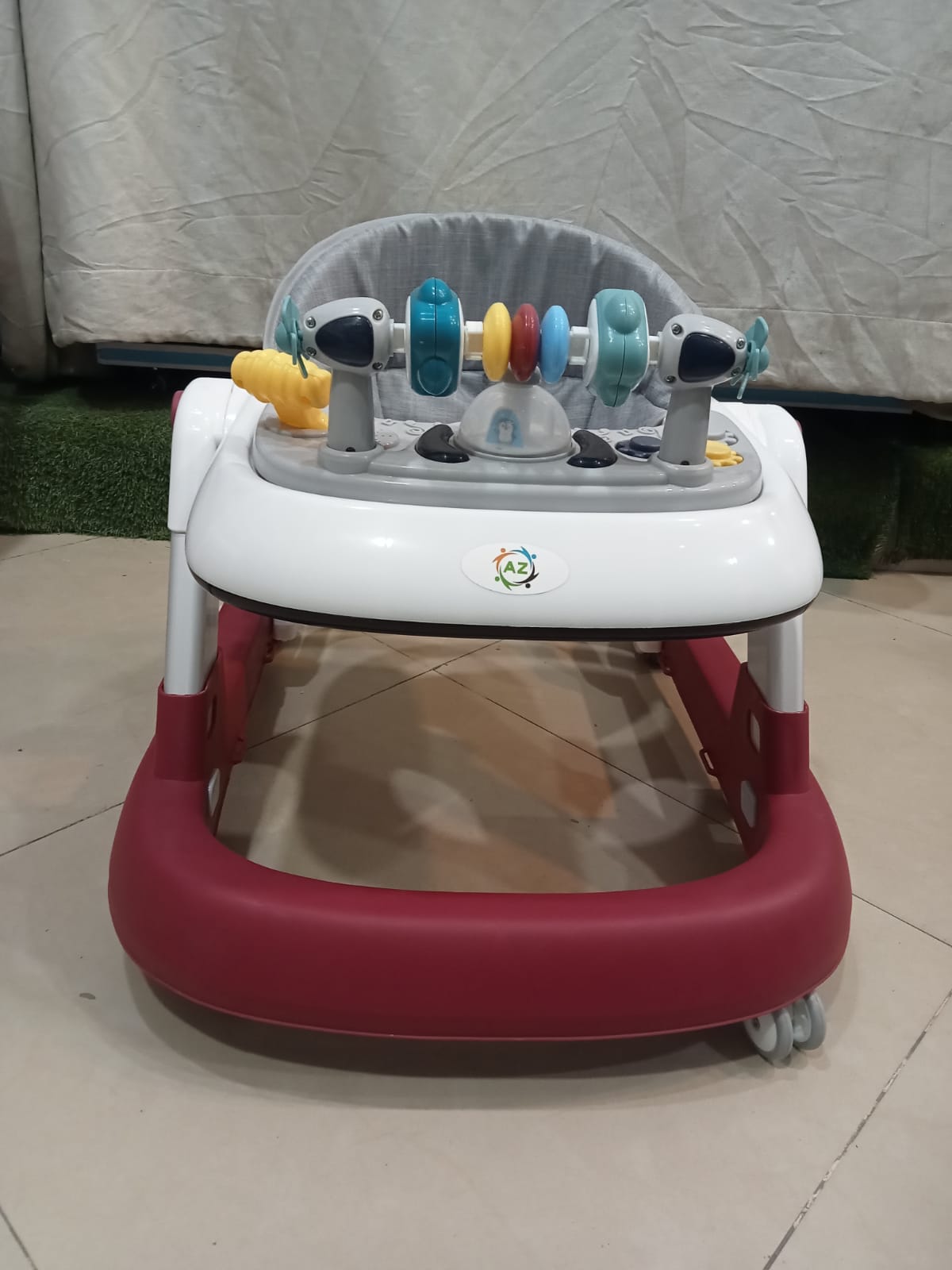 AZ Baby Aviator 2-in-1 Smart Walker &amp; Interactive Steering Play Center (Crimson Red &amp; Slate Gray)