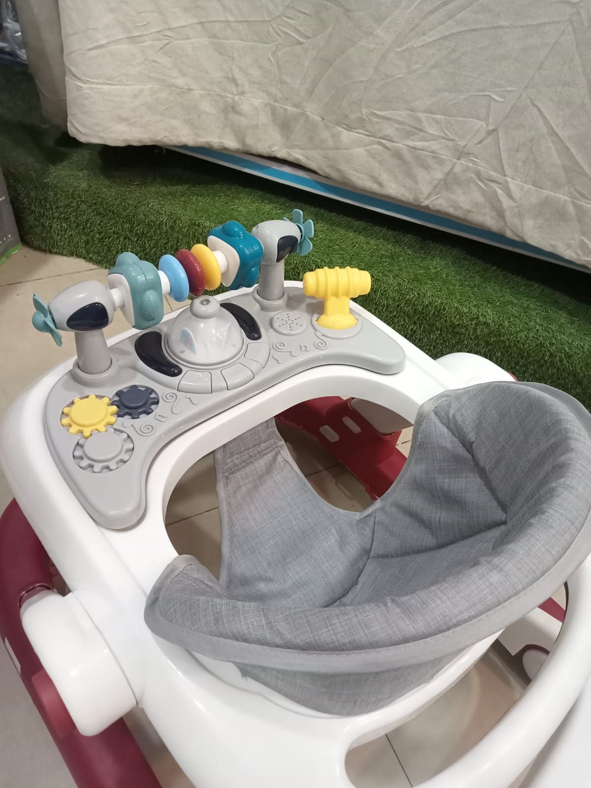 AZ Baby Aviator 2-in-1 Smart Walker &amp; Interactive Steering Play Center (Crimson Red &amp; Slate Gray)