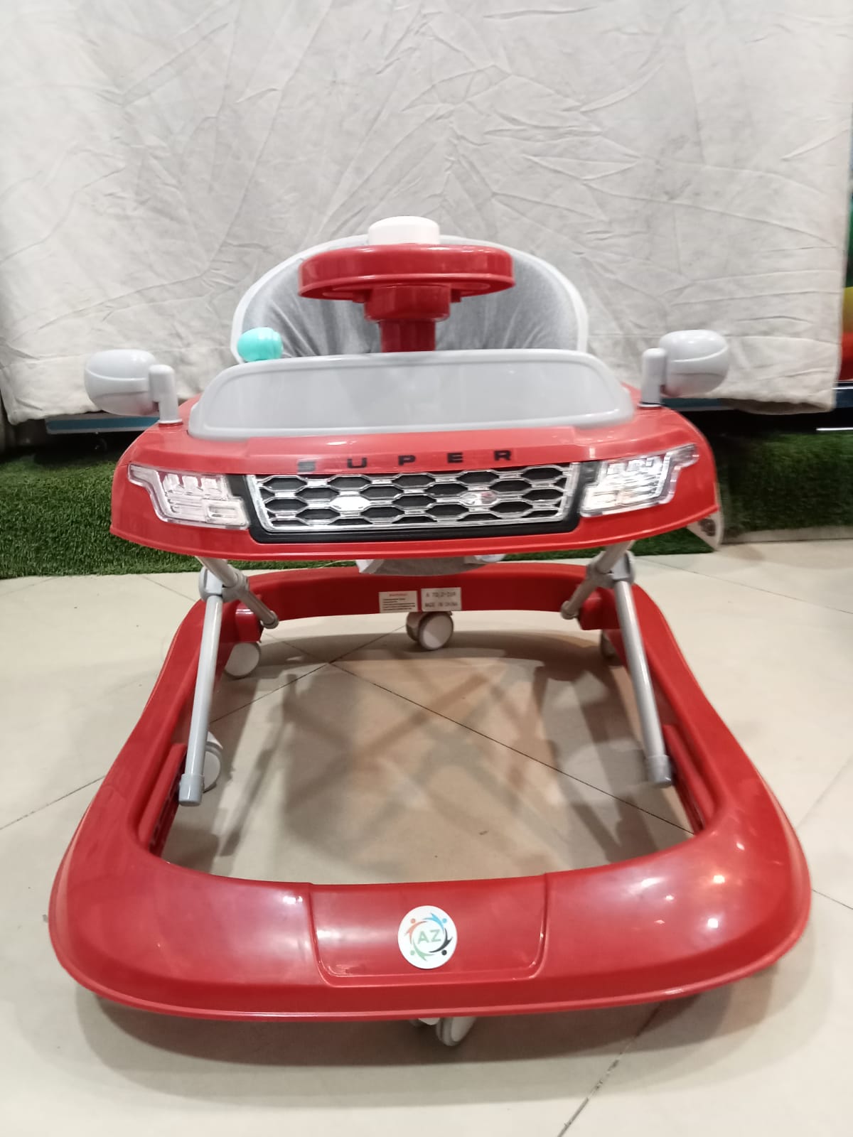 AZ Baby Supercar 2-in-1 Racer Walker &amp; Interactive Steering Play Center (Sporty Red &amp; Slate Gray)