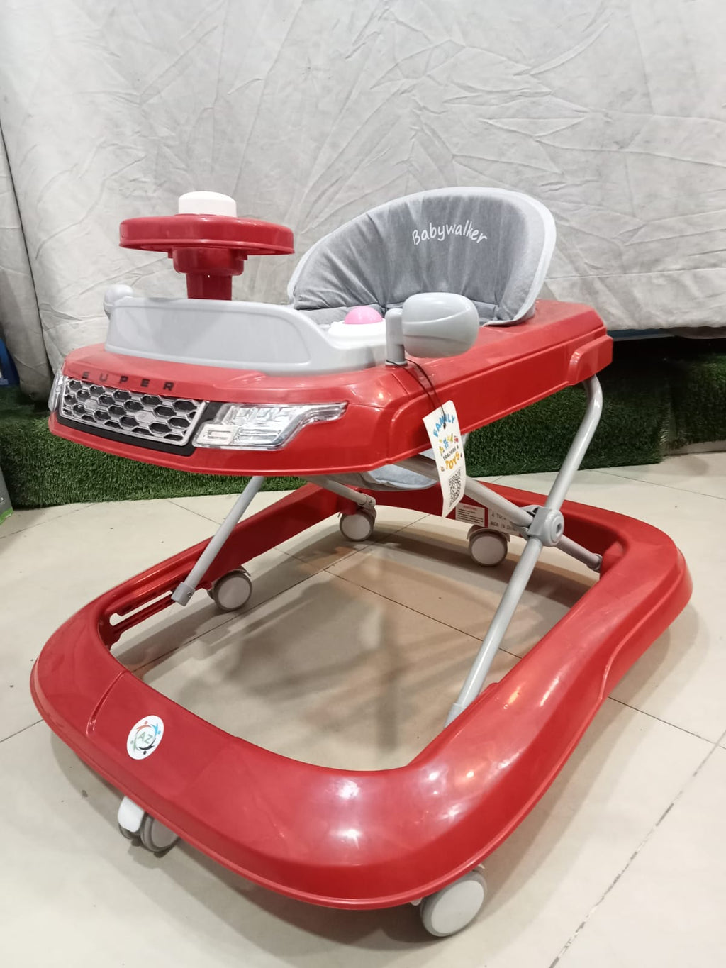 AZ Baby Supercar 2-in-1 Racer Walker &amp; Interactive Steering Play Center (Sporty Red &amp; Slate Gray)
