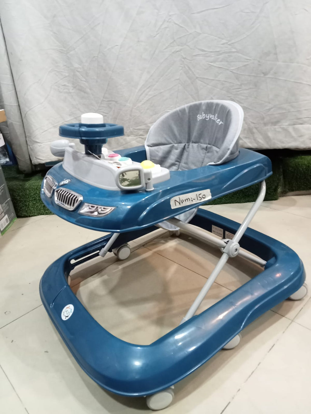 AZ Baby Grand Tourer 2-in-1 Luxury Walker &amp; Interactive Steering Play Center (Deep Ocean Blue &amp; Slate Gray)
