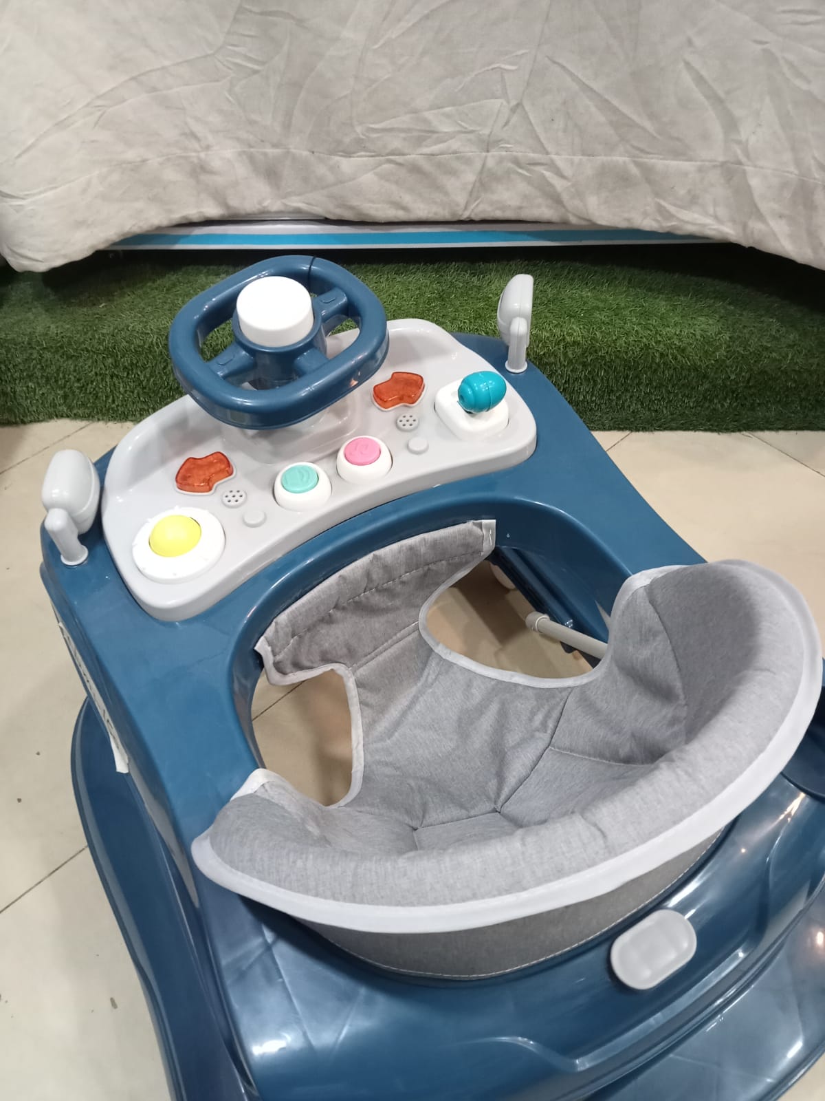 AZ Baby Grand Tourer 2-in-1 Luxury Walker &amp; Interactive Steering Play Center (Deep Ocean Blue &amp; Slate Gray)