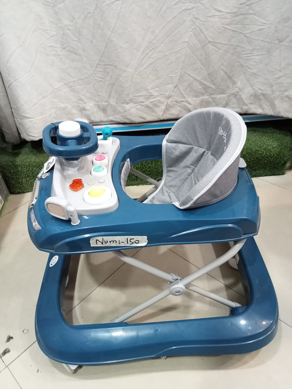 AZ Baby Grand Tourer 2-in-1 Luxury Walker &amp; Interactive Steering Play Center (Deep Ocean Blue &amp; Slate Gray)