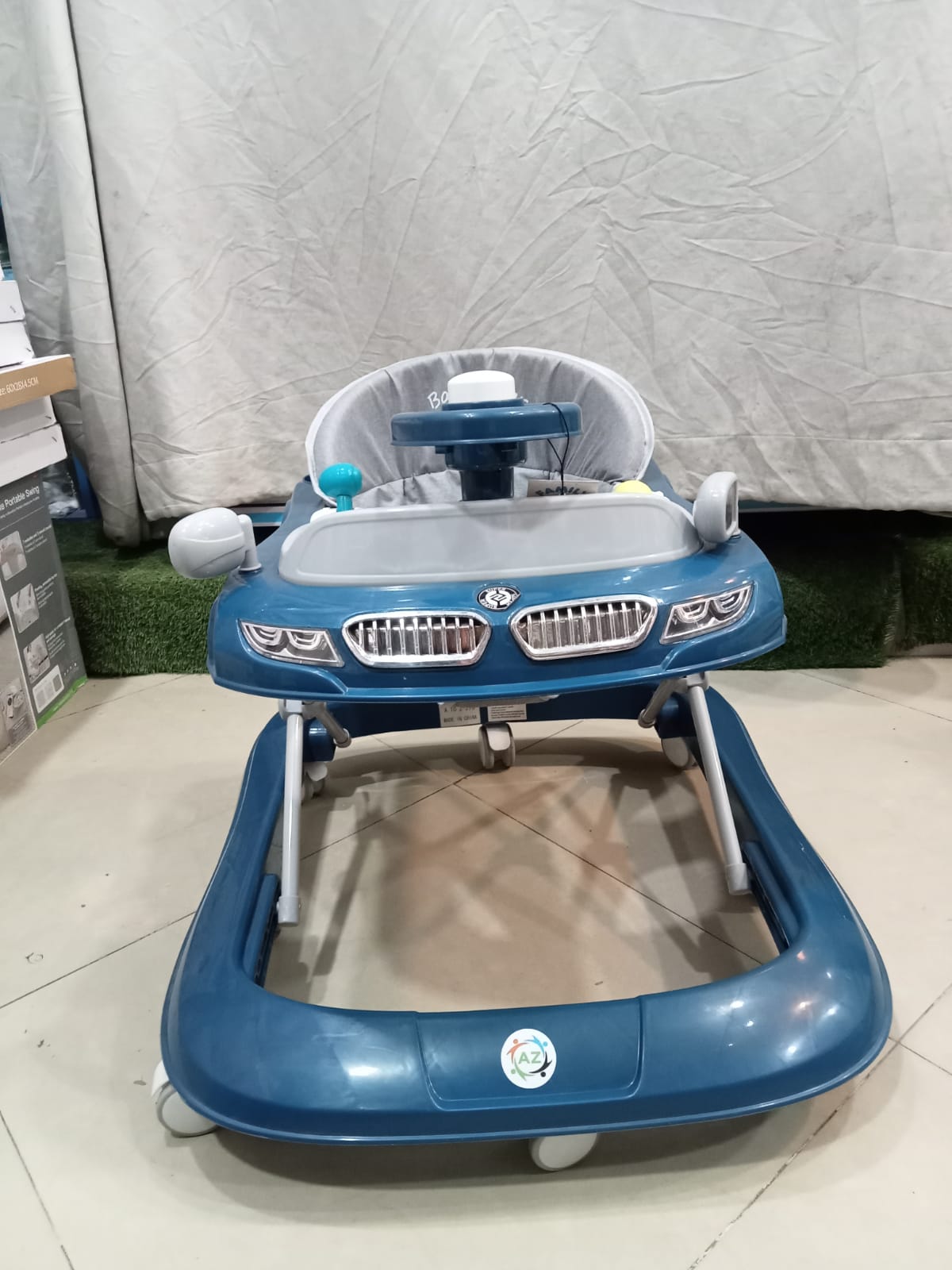 AZ Baby Grand Tourer 2-in-1 Luxury Walker &amp; Interactive Steering Play Center (Deep Ocean Blue &amp; Slate Gray)