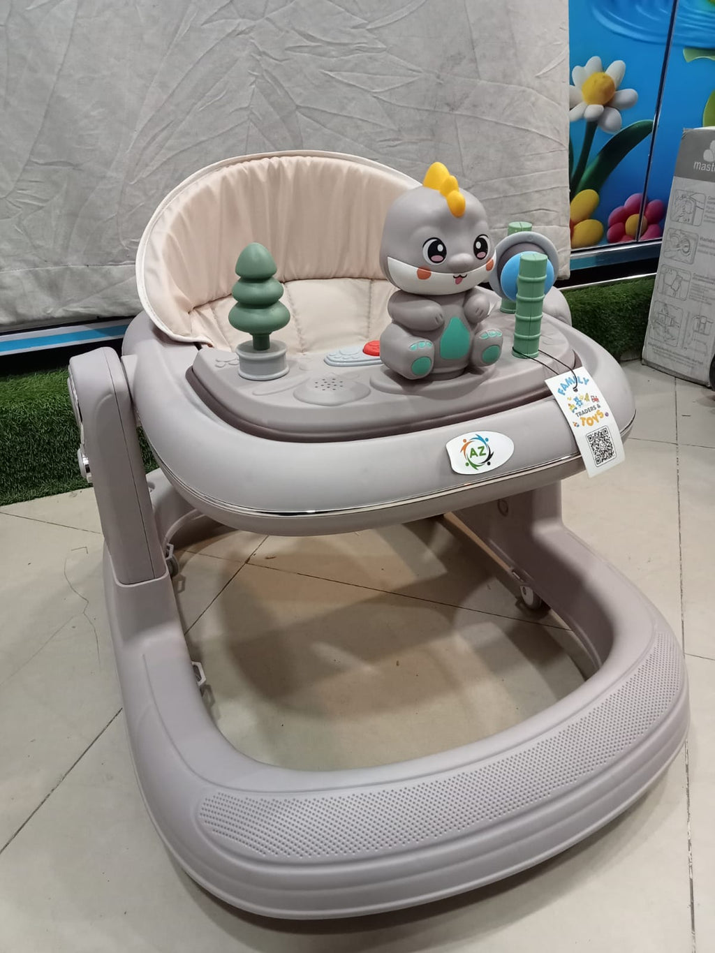 AZ Baby Dinosaur Pals 2-in-1 Baby Walker &amp; Interactive Activity Center (Soft Taupe)