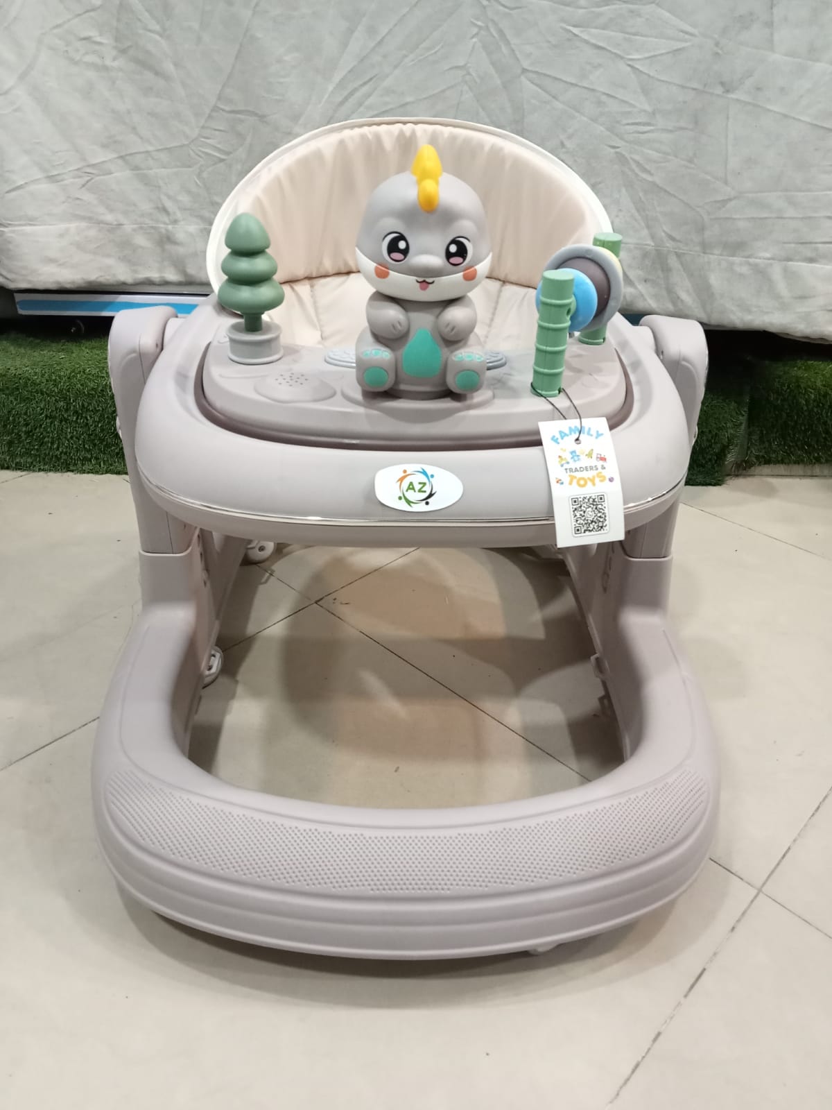 AZ Baby Dinosaur Pals 2-in-1 Baby Walker &amp; Interactive Activity Center (Soft Taupe)