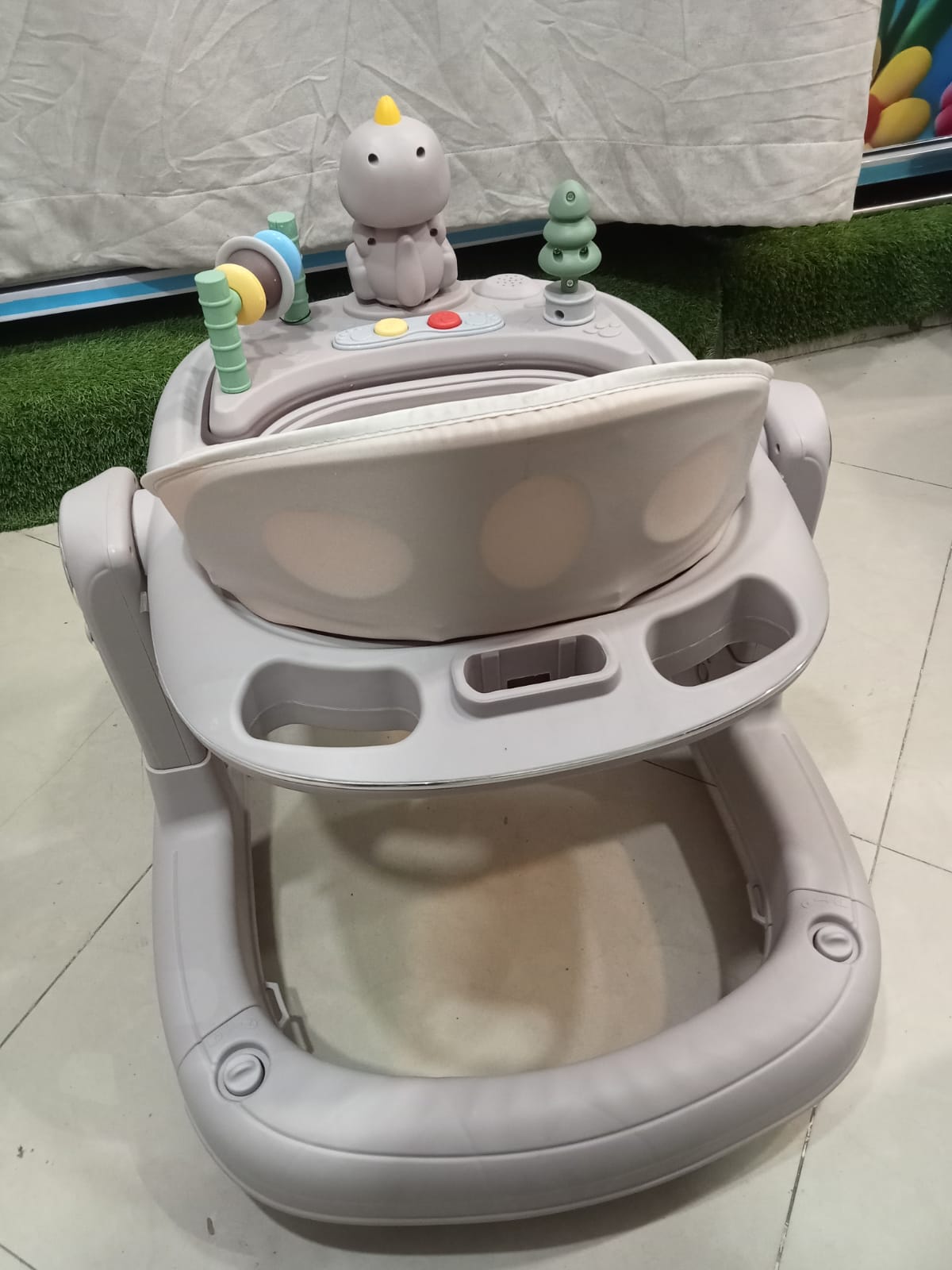 AZ Baby Dinosaur Pals 2-in-1 Baby Walker &amp; Interactive Activity Center (Soft Taupe)