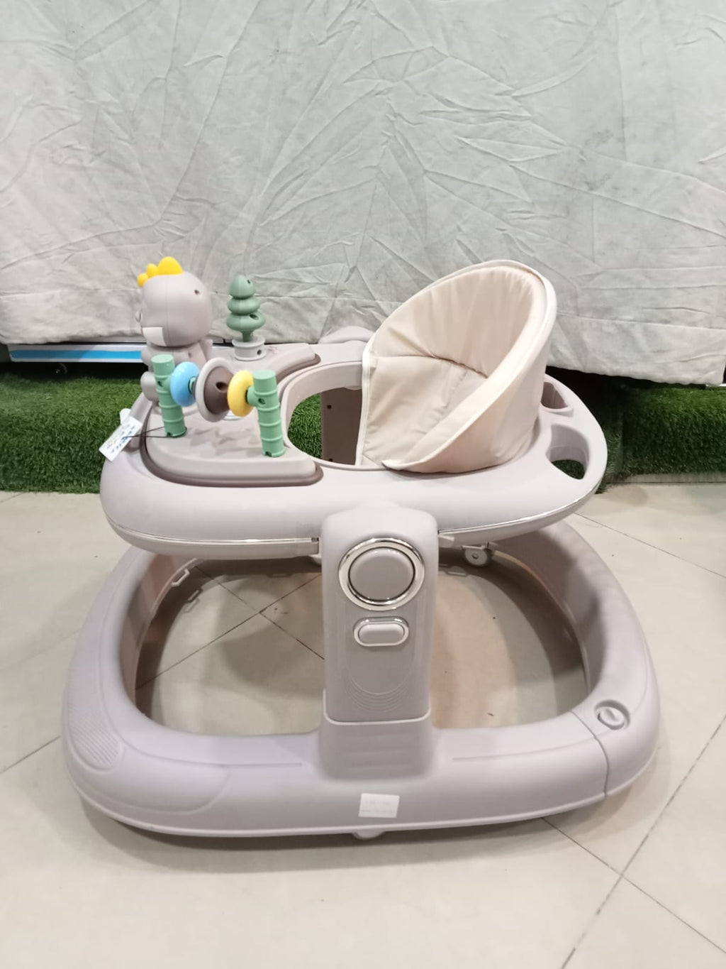 AZ Baby Dinosaur Pals 2-in-1 Baby Walker &amp; Interactive Activity Center (Soft Taupe)