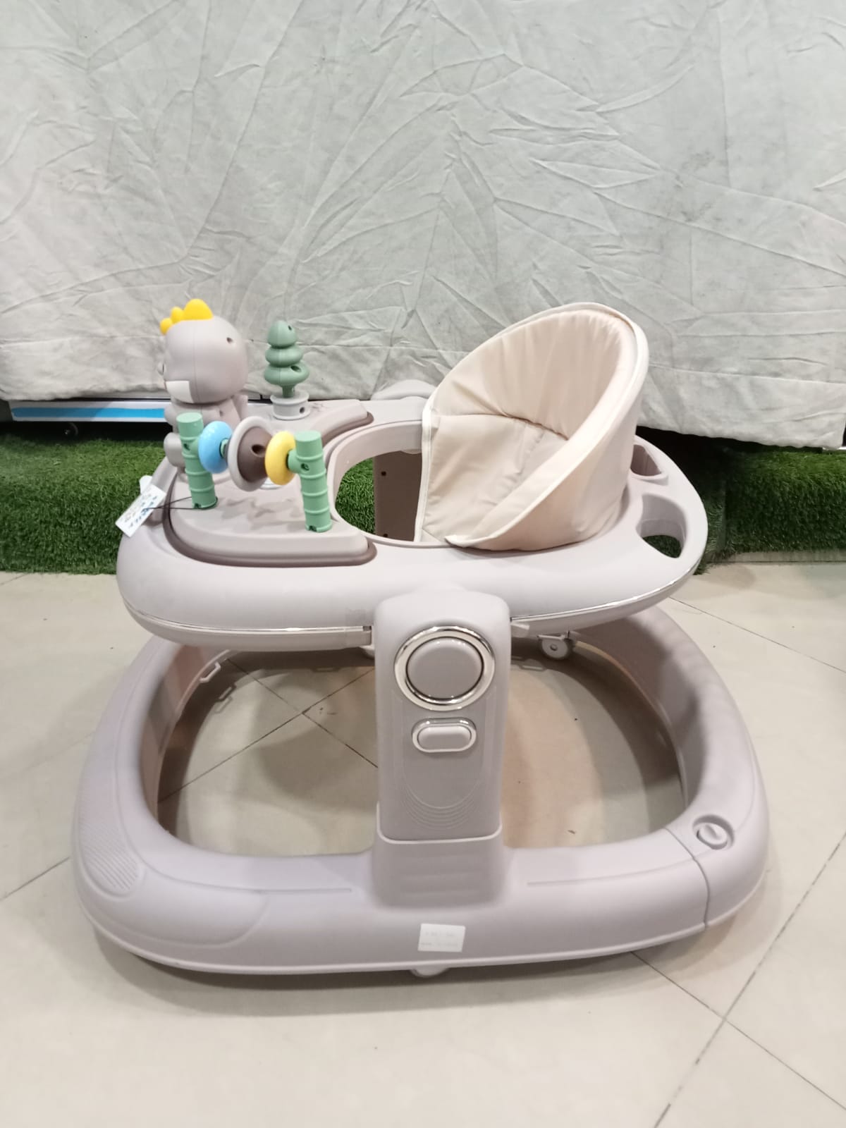 AZ Baby Dinosaur Pals 2-in-1 Baby Walker &amp; Interactive Activity Center (Soft Taupe)