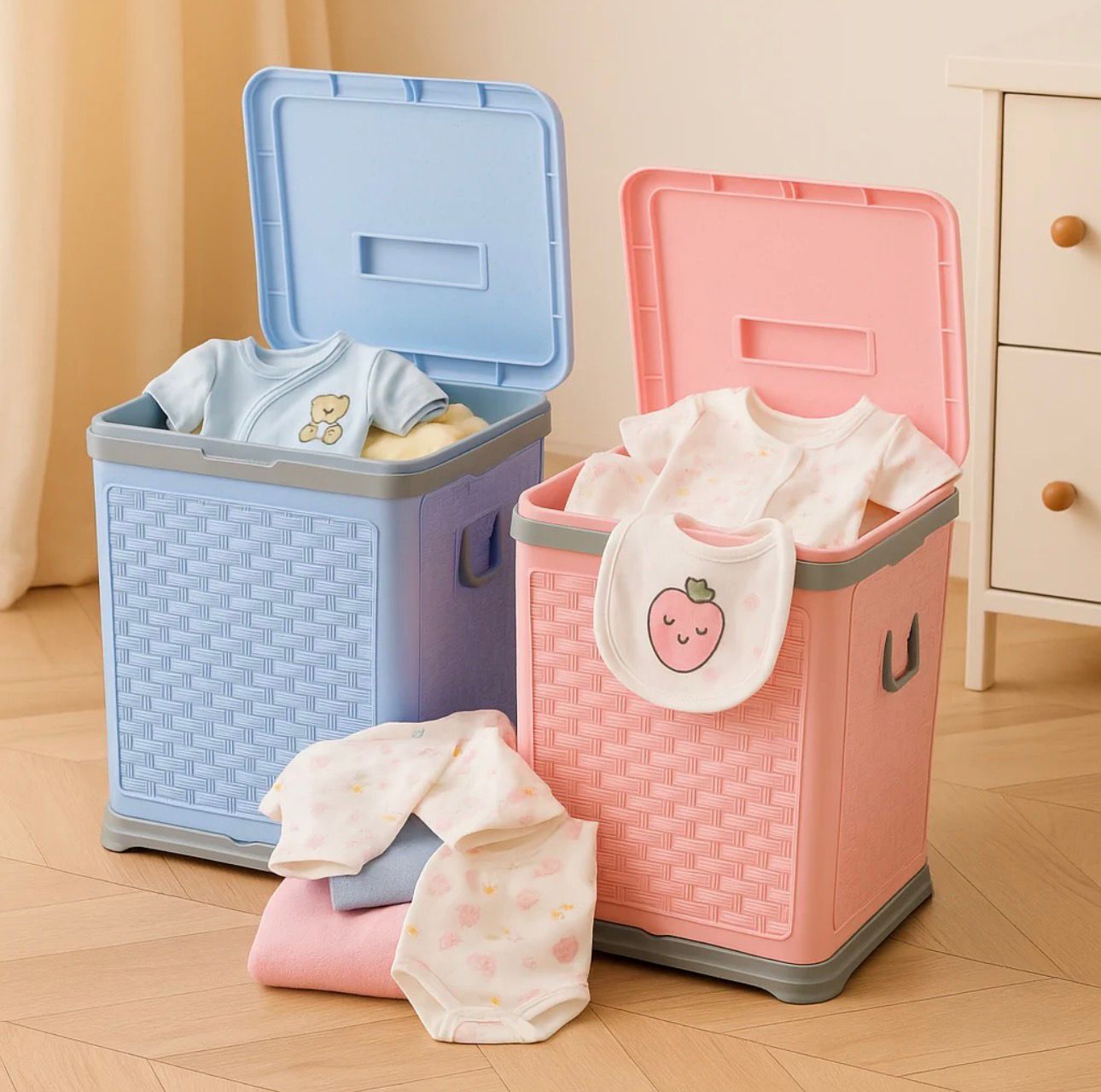 Deluxe Nursery Storage Box with Hinged Lid – Multi-Functional Baby Clothes Hamper and Toy Chest