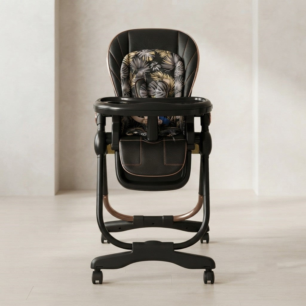 Onyx Luxe Adjustable Folding High Chair – Botanical Black &amp; Rose Gold