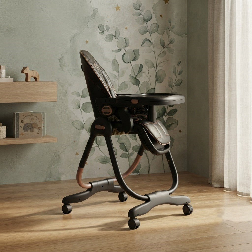 Onyx Luxe Adjustable Folding High Chair – Botanical Black &amp; Rose Gold