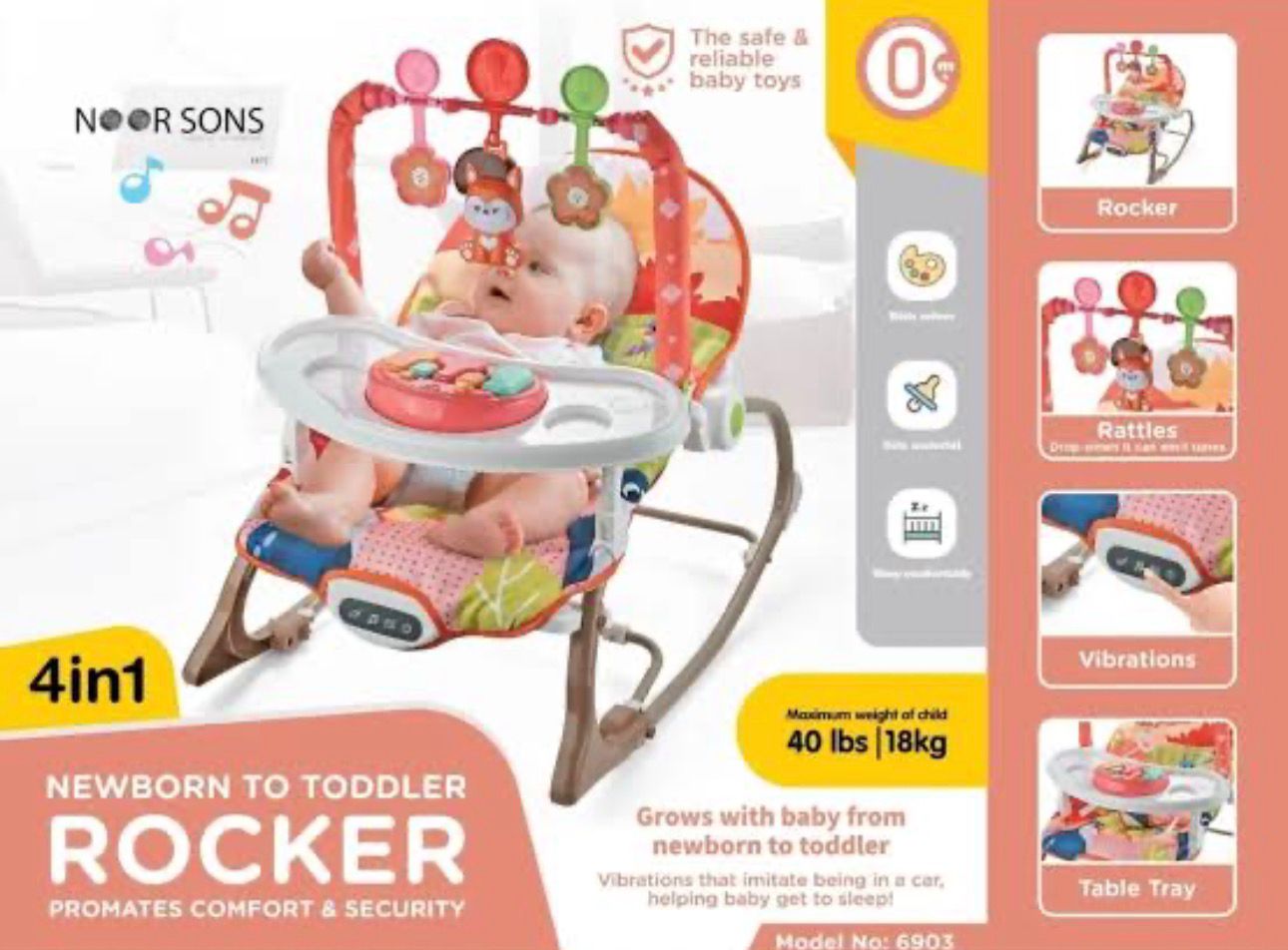 Noor Sons Deluxe 4-in-1 Baby Rocker – Soothing Vibrating Infant Lounger and Musical Play Chair