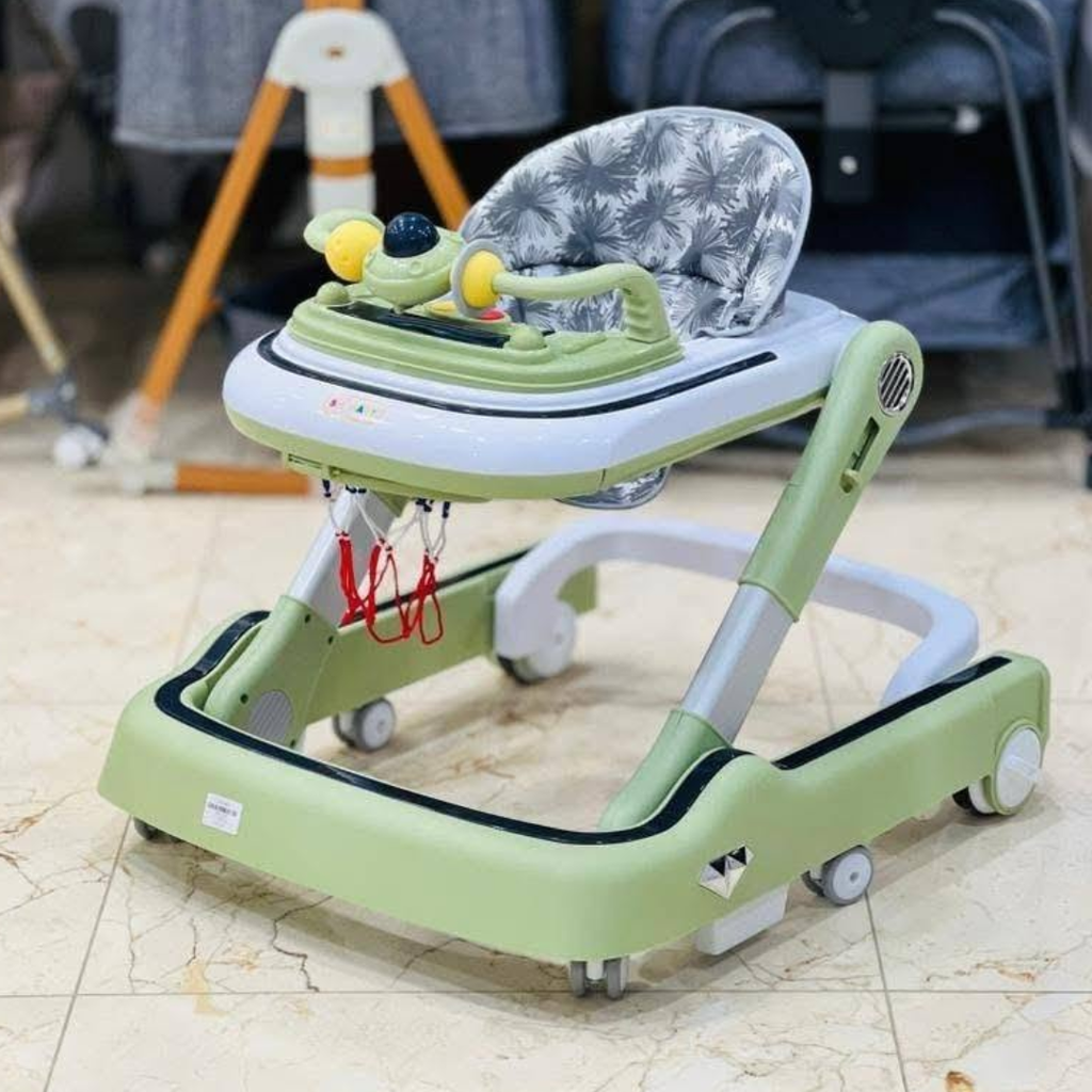 AZ Baby Meadow 2-in-1 Foldable Activity Walker &amp; Interactive Play Center (Sage Green &amp; Earthy Gray)