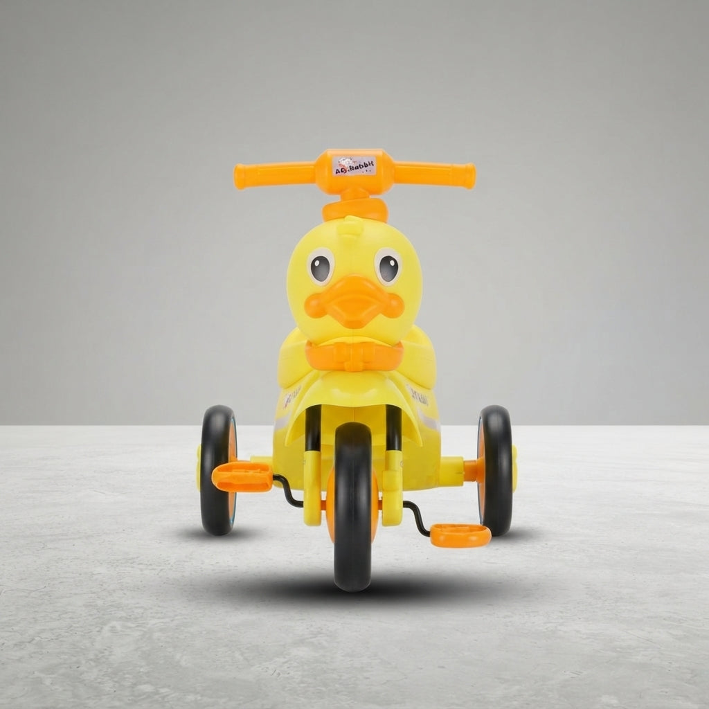 Yellow duck kids tricycle, front view