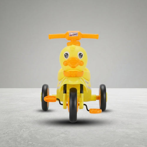 Yellow duck kids tricycle, front view