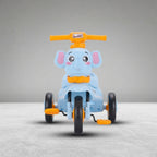 Light blue elephant kids tricycle, front view