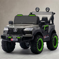 Grey kids electric off-road jeep with roof lights, angled view