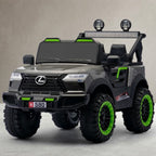 Grey kids electric off-road jeep with roof lights, angled view