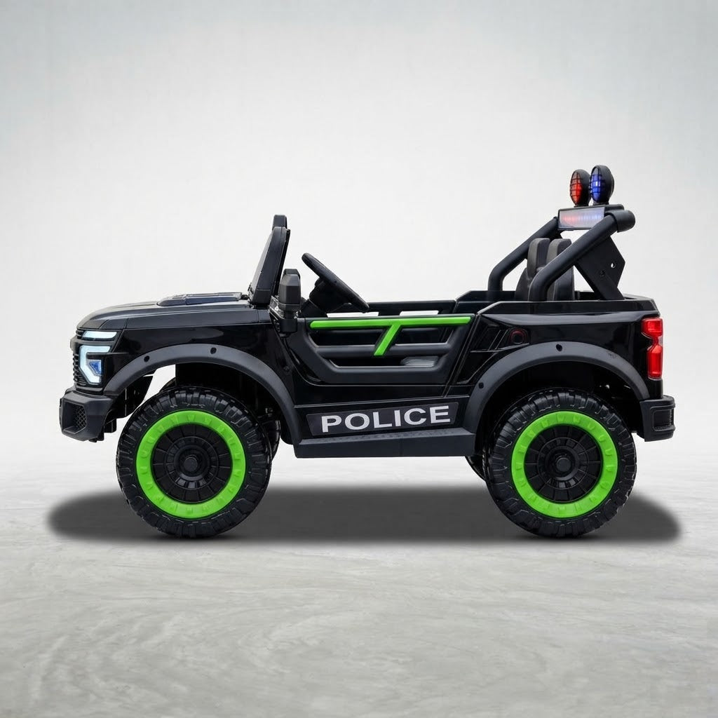Side view of black police jeep ride-on with green wheelskids-police-jeep-black-side.jpg