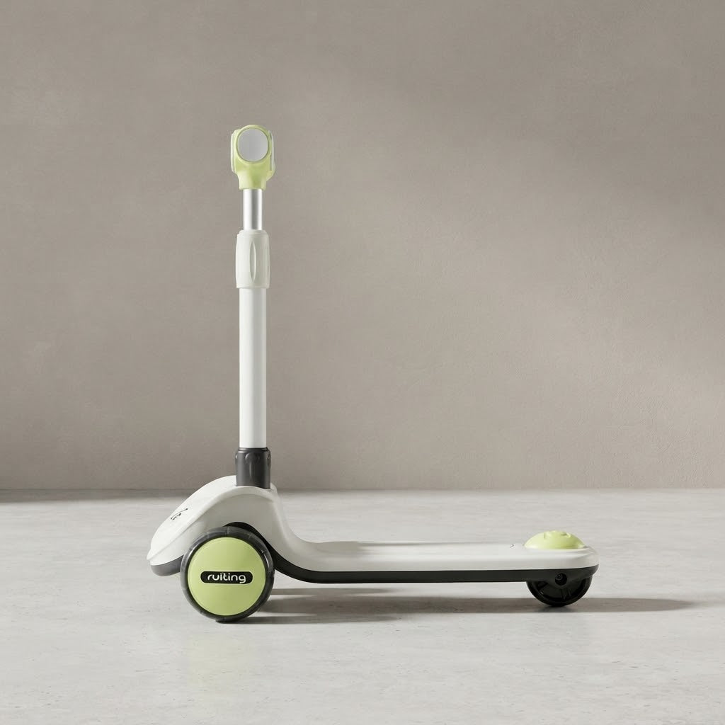 Side view of foldable kids scooter with single front wheel