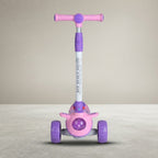 Front view of pink kids scooter with T-bar handlebar