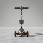 Front view of grey and gold kids scooter with adjustable handlebar