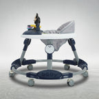 Side view of Mickey Mouse baby walker showing padded seat and wheels