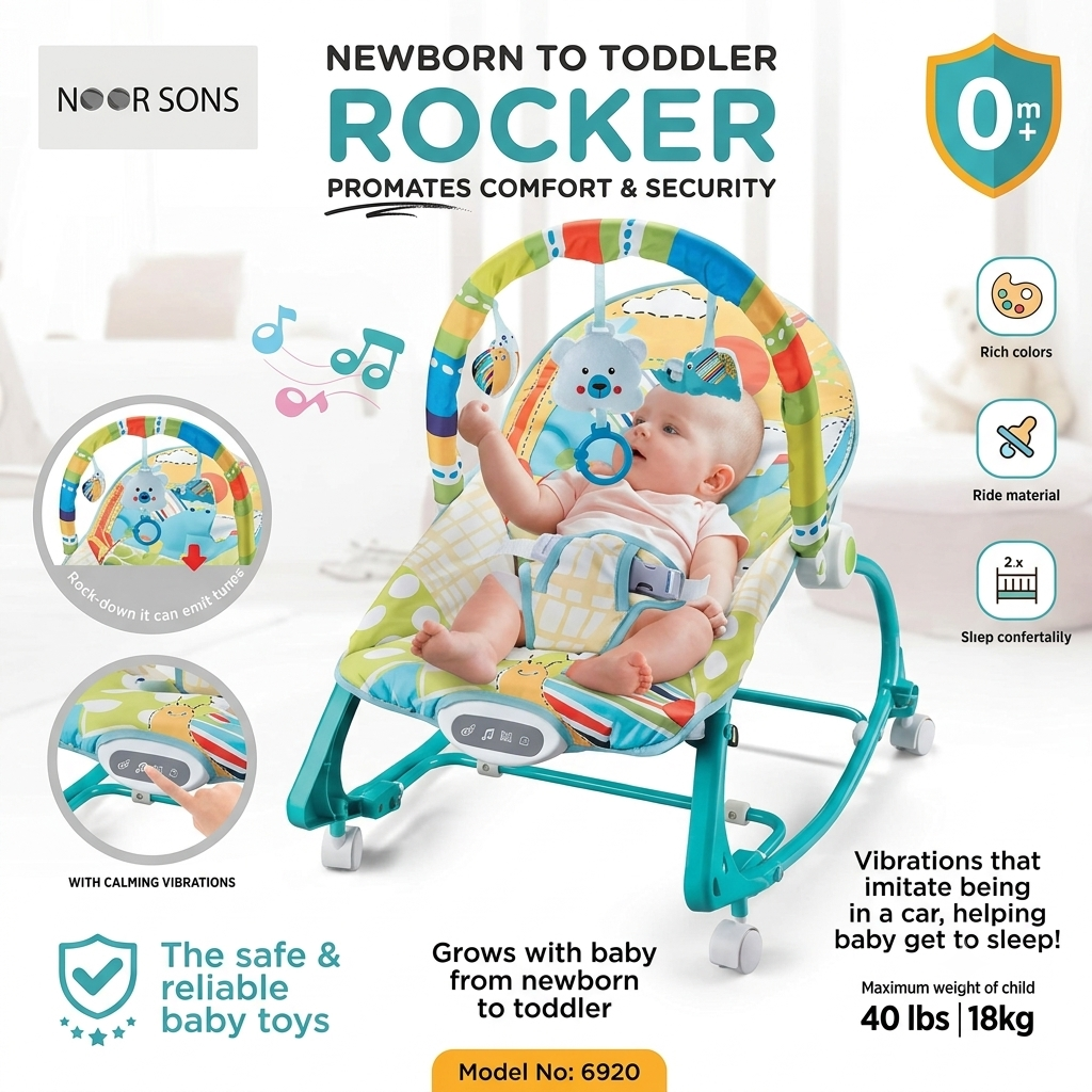 Noor Sons Newborn to Toddler Rocker – Convertible Baby Bouncer &amp; Soothing Infant Seat with Wheels (Model 6920)